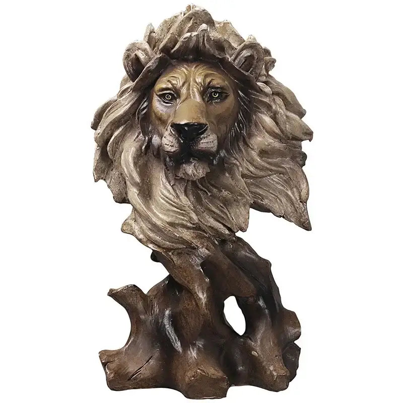 Bronze-colored lion head animal statue with detailed mane and textured base from decorbites™ animal statue collection