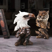 Detailed resin eagle head animal statue with white feathers and brown beak on tree-root base from decorbites statue collection