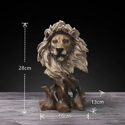 Decorbites animal statue collection golden brown resin lion head sculpture with textured mane for desktop decoration