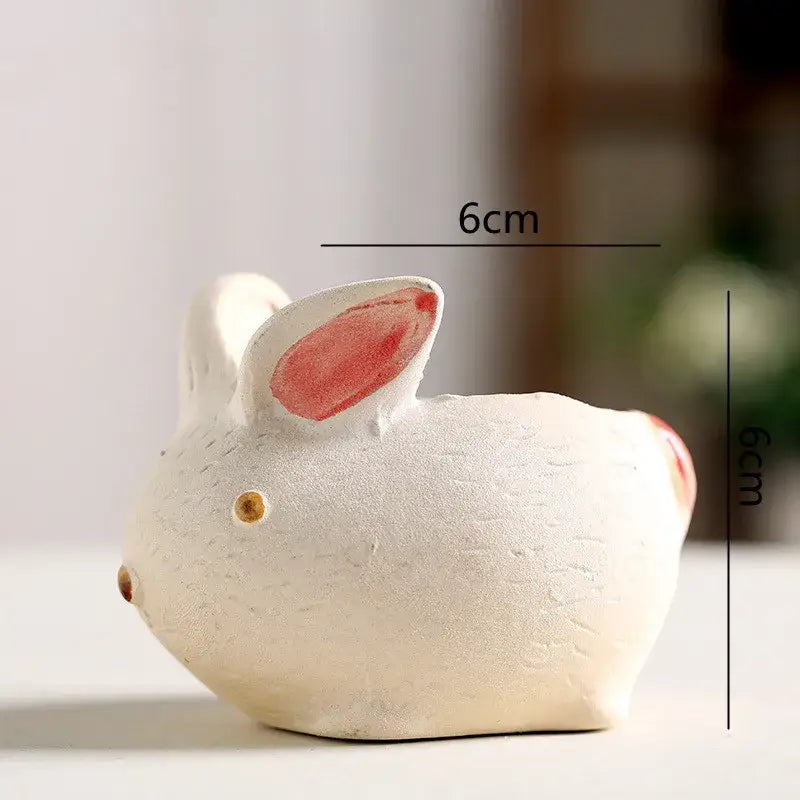 White ceramic rabbit figurine animal vase succulent pot with pink ears and brown eyes for garden decorbites
