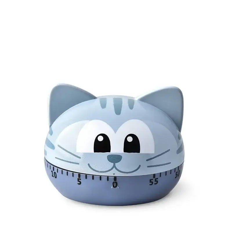 Light blue cat-shaped digital kitchen timer with smiling face from decorbites animal vegetable shape series 60 minute countdown