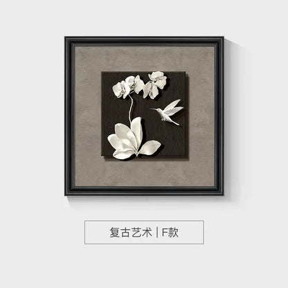Black-framed decorbites™ animal wall decor 3d wall decor frame set with white orchids and hummingbird on dark background