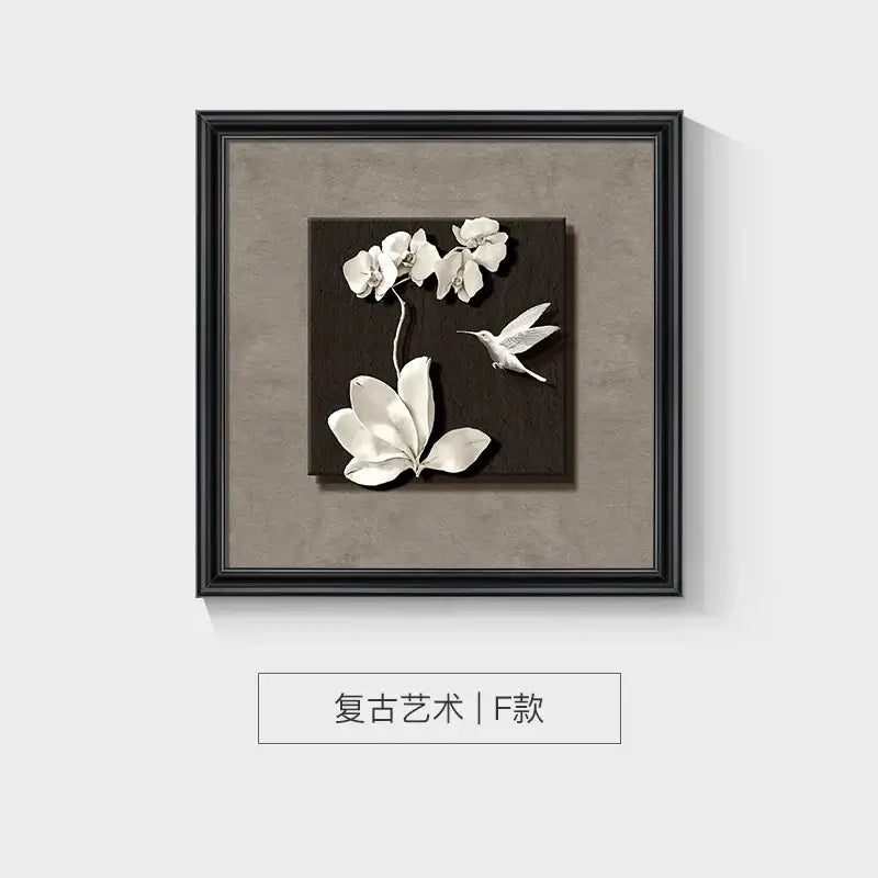 Black-framed decorbites™ animal wall decor 3d wall decor frame set with white orchids and hummingbird on dark background