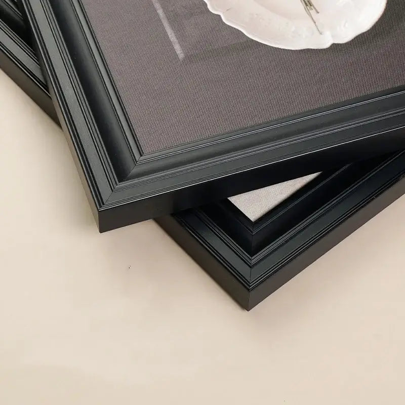 Black framed decorbites™ animal wall decor frame set with textured gray fabric backing and subtle decorative molding