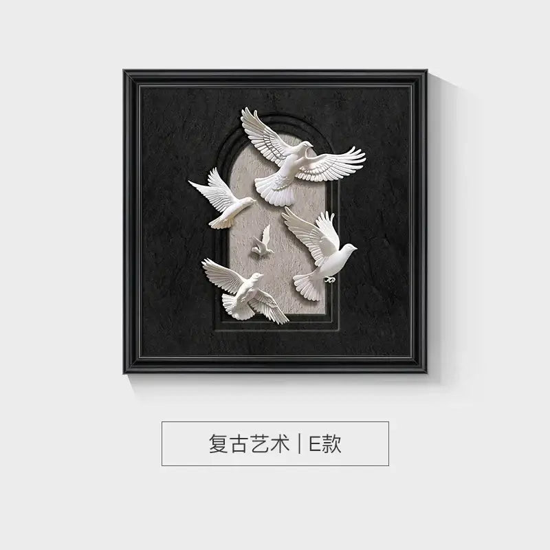 Decorbites™ animal wall decor frame set featuring white sculpted doves in flight on a dark textured background