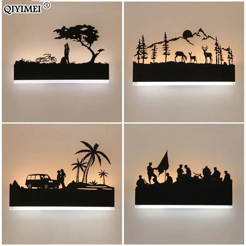 Black metal animal wall lamp with nature silhouette design and upside warm down cool lighting for living room and bedside