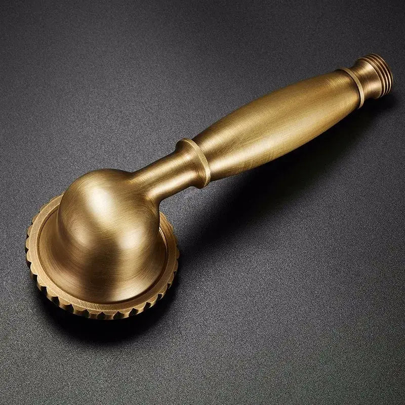 DecorBites antique bathroom handheld shower head in brass finish with rounded textured high pressure rainfall nozzle