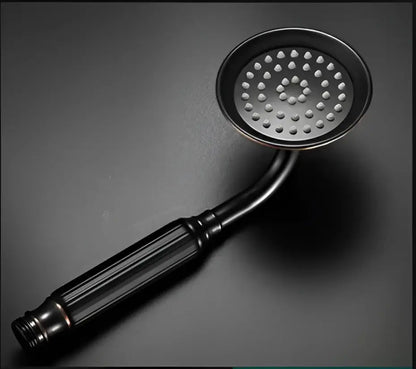 Black matte finished decorbites antique bathroom handheld shower head with sleek curved handle and circular high pressure nozzle