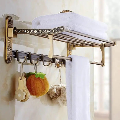 Decorbites antique brass-finished towel rack with ornate floral detailing bath hardware and toilet brush holder set