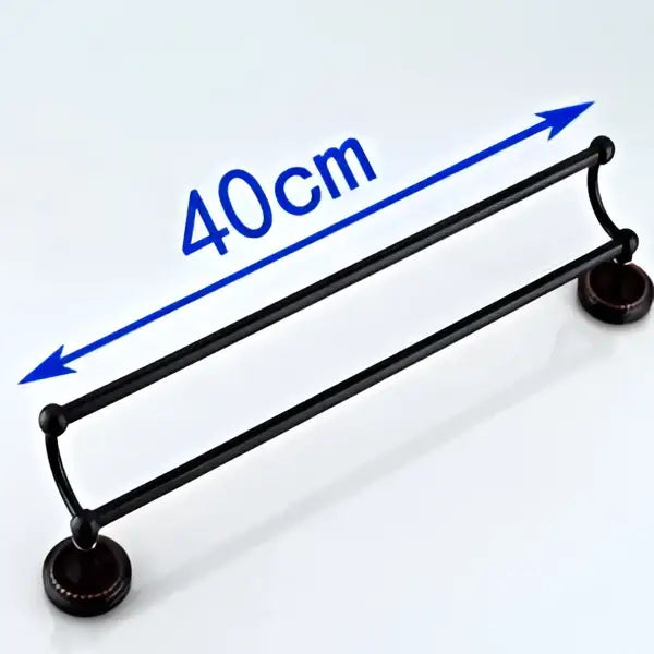 DecorBites antique black brass double towel bar 40cm with black matte finish and circular end caps for bathroom use