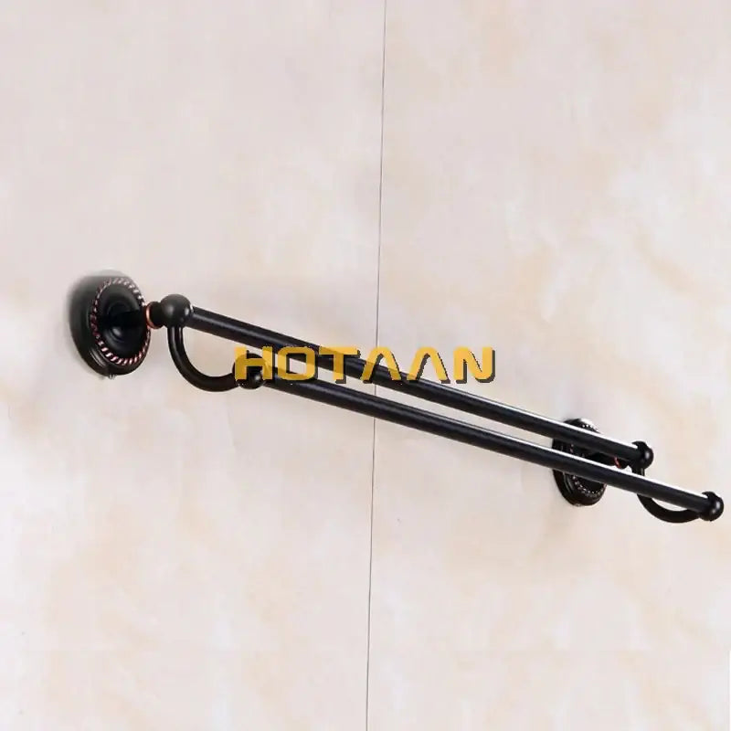 Decorbites antique black brass double towel bar 30-60cm with ornate circular wall mounts and polished metal finish