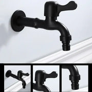 Decorbites antique black brass wall mount bibcock tap with black matte finish curved spout and integrated handle for outdoor use
