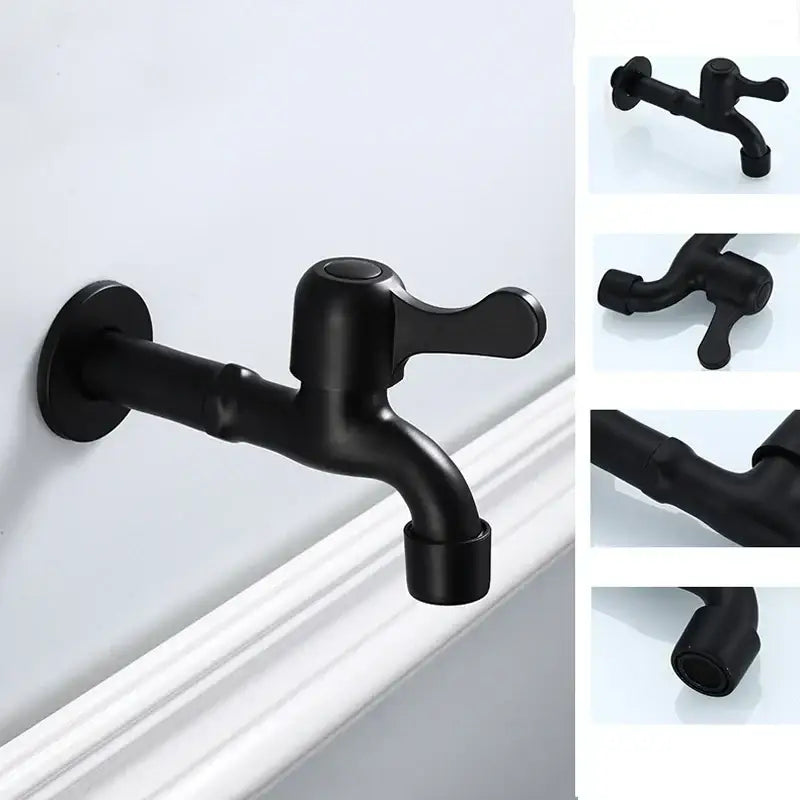 Decorbites antique black brass wall mount bibcock tap with black matte dual-handle faucet for outdoor use