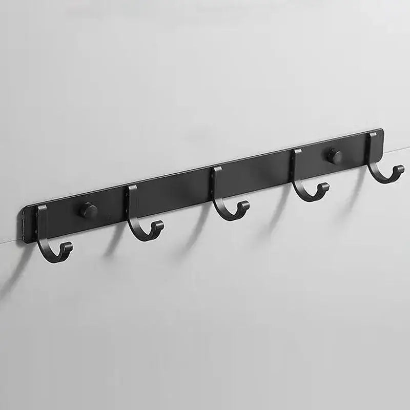Black metal decorbites antique black robe hook rack with five evenly spaced hooks and brass finish for bathroom use