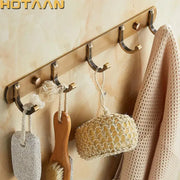 Brass-colored wall-mounted hook rack with five hooks and round knobs for decorbites antique black robe hook bathroom use