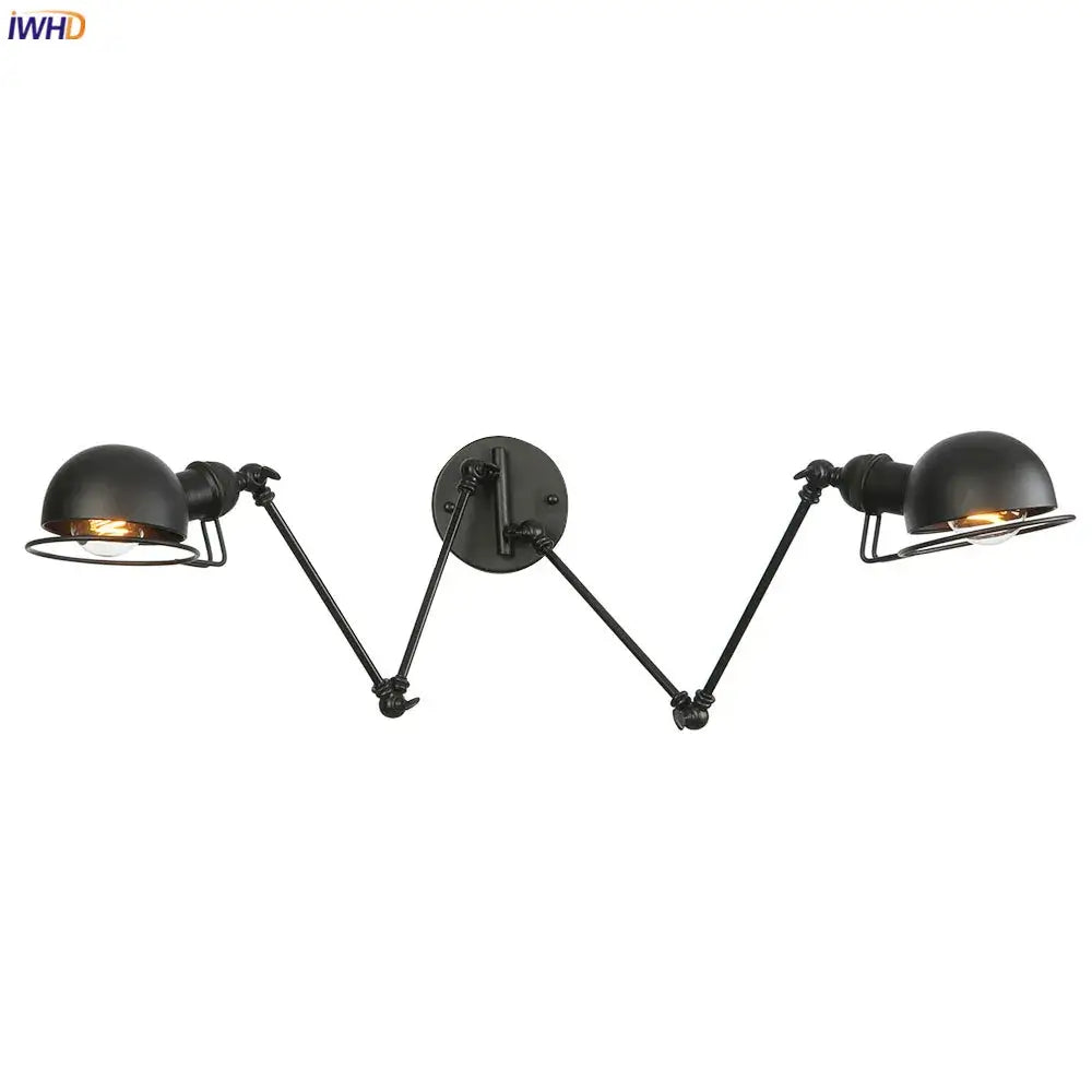 Black industrial-style decorbites antique black wall lamp with two adjustable arms and dome-shaped shades vintage sconce