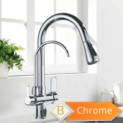 Chrome-finished kitchen faucet with sleek arched spout and pull-down spray head in decorbites antique brass style