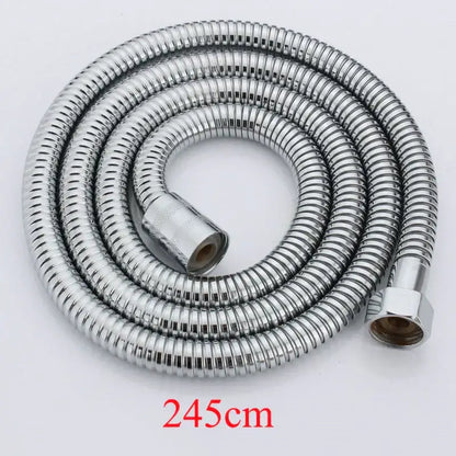 DecorBites™ antique brass 59 inch flexible hand shower hose with silver coiled metal design and chrome connectors