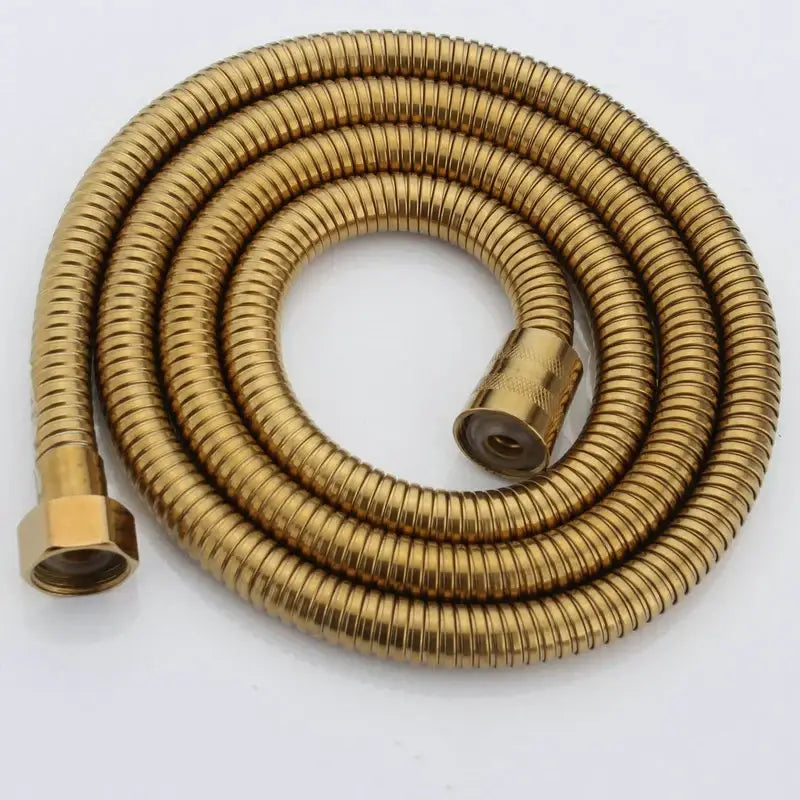Decorbites™ antique brass 59 inch flexible hand shower hose with gold-colored corrugated metal connectors
