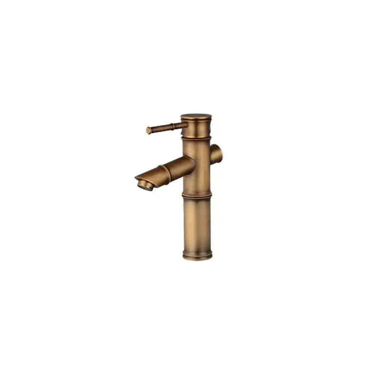 Decorbites antique brass bamboo basin faucet with single handle and elegant segmented design for hot cold water tap