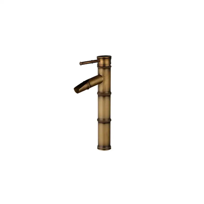 DecorBites antique brass bamboo basin faucet with segmented cylindrical design and single lever handle for hot cold water
