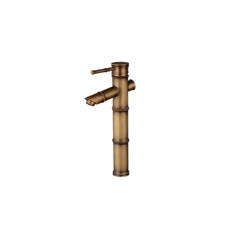Decorbites antique brass bamboo basin faucet with single handle and curved spout for hot and cold water use