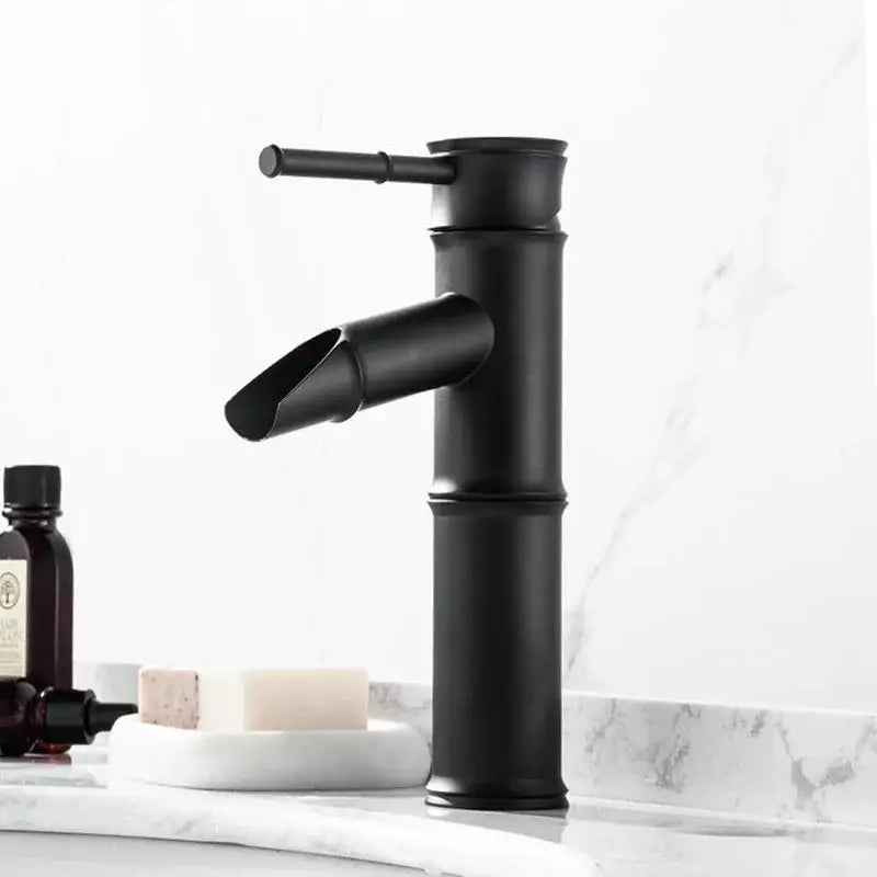 Decorbites antique brass single handle bamboo basin faucet with matte finish and sleek modern design