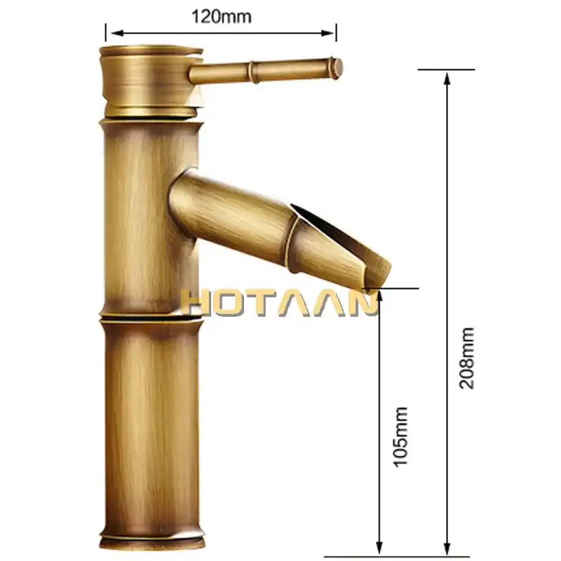 Decorbites antique brass single handle bamboo style basin faucet 120mm wide 208mm tall bathroom fixture
