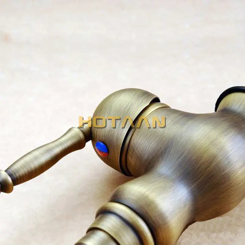 Decorbites™ antique brass basin faucet single-handle mixer tap with blue and red indicator button brass basin faucet