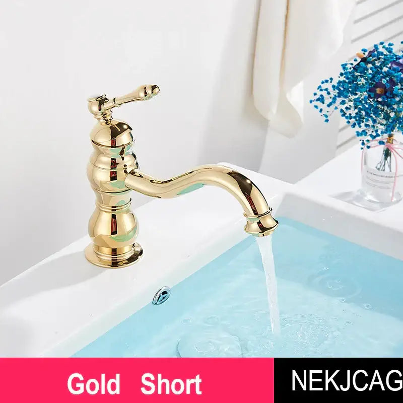Decorbites antique brass basin faucet in gold color with classic design and polished finish for bathroom sink use