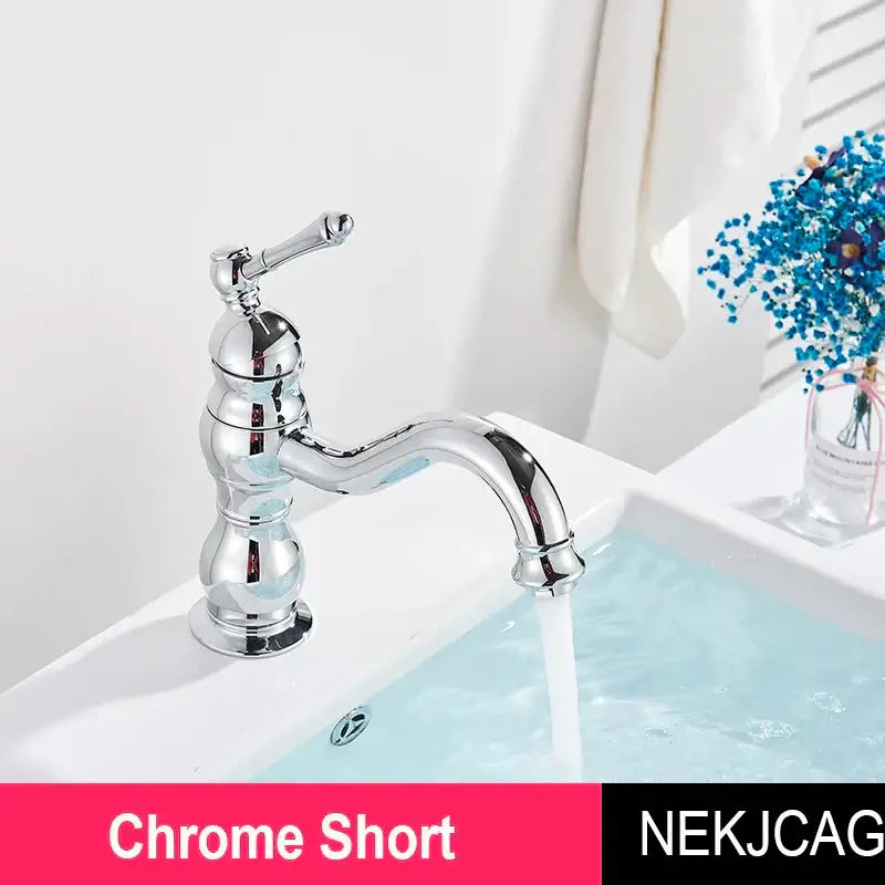 Chrome-finished DecorBites antique brass basin faucet with classic ornate design and curved spout for sink use