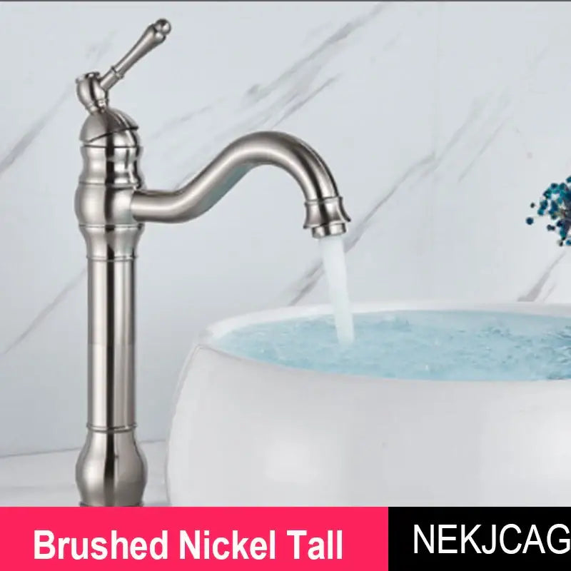 Decorbites antique brass basin faucet tall brushed nickel single handle mixer tap with classic curved spout