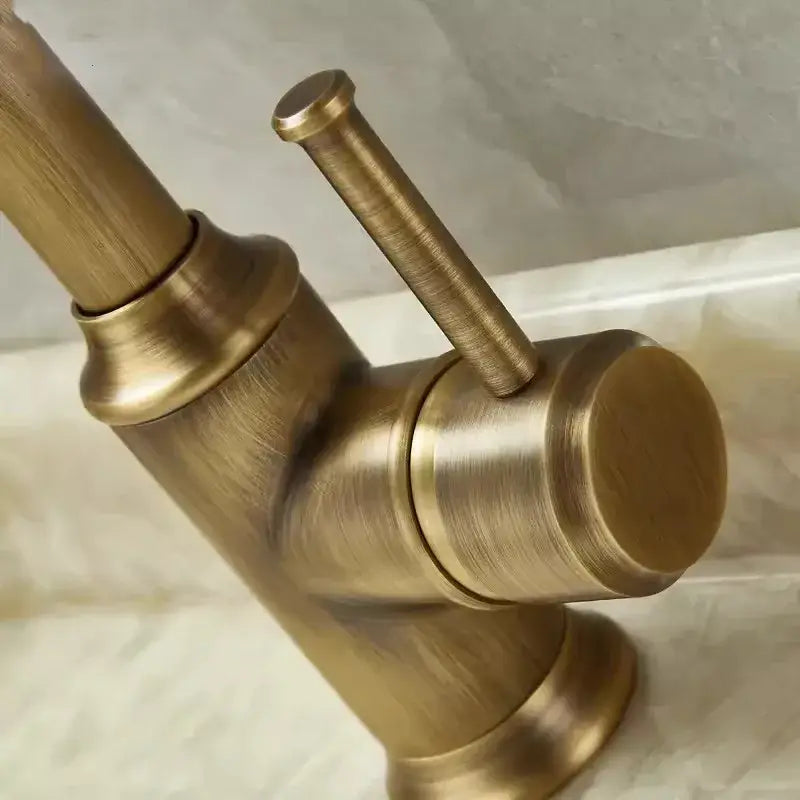 DecorBites antique brass basin faucet with single lever handle and brushed metal finish for bathroom sink use
