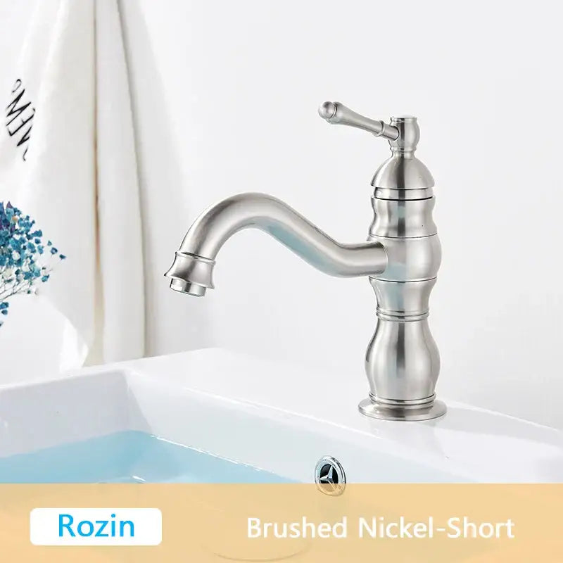 Brushed nickel basin faucet with classic curved spout and ornate handle for decorbites antique brass bathroom tap