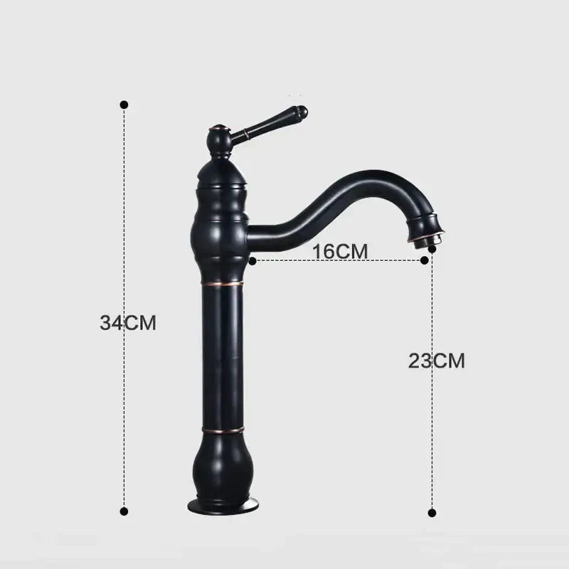 DecorBites antique brass basin faucet with black matte vintage finish curved spout and ornate handle for vessel sinks