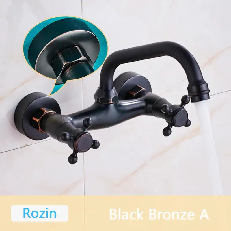 Decorbites antique brass basin faucet wall mounted with black bronze cross handles and elegant matte finish