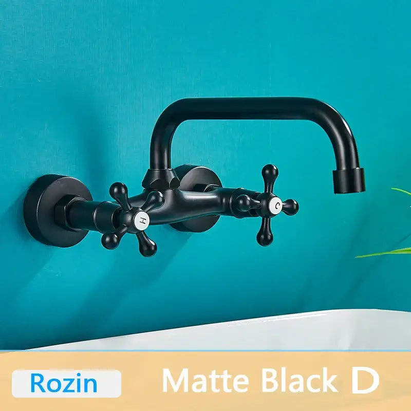 Matte black dual-handle basin faucet with cross handles and curved spout for decorbites antique brass basin mixer tap