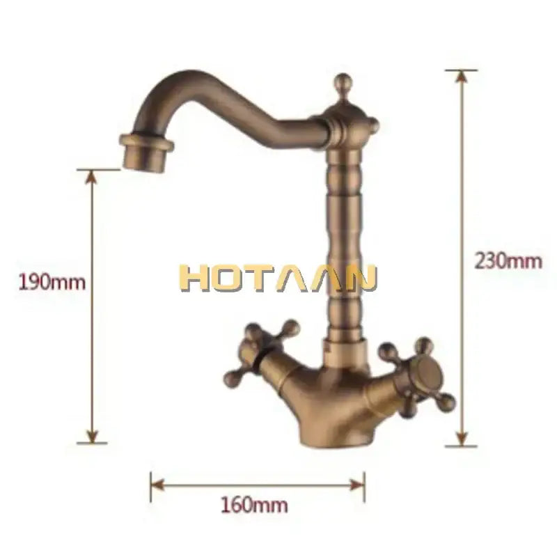 DecorBites antique brass basin faucet with swivel spout and two classic cross handles in antique brass finish
