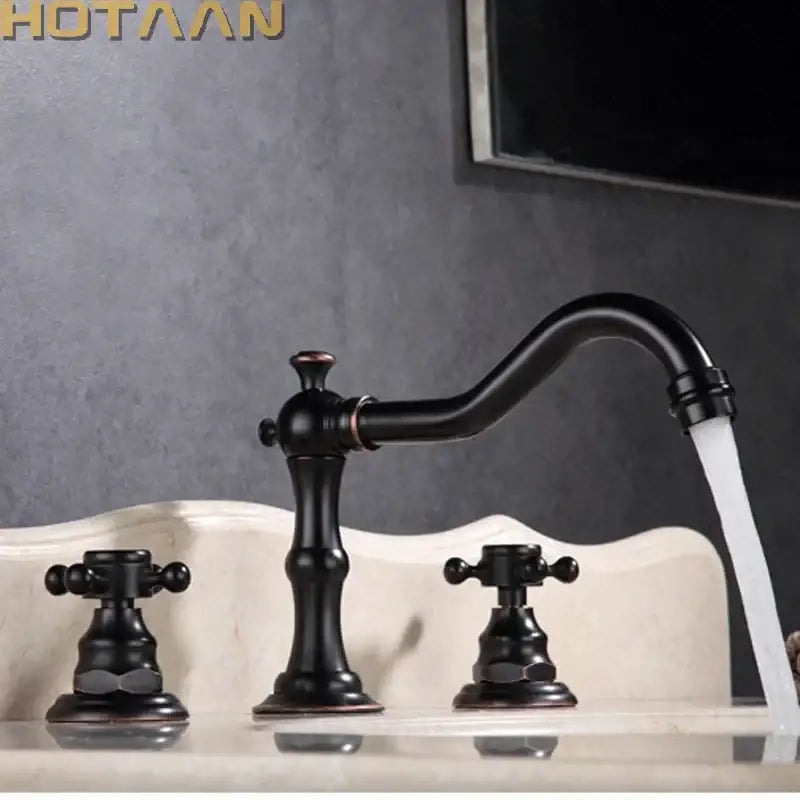 Decorbites antique brass basin mixer tap with black matte brass finish and antique bronze accents for bathroom use