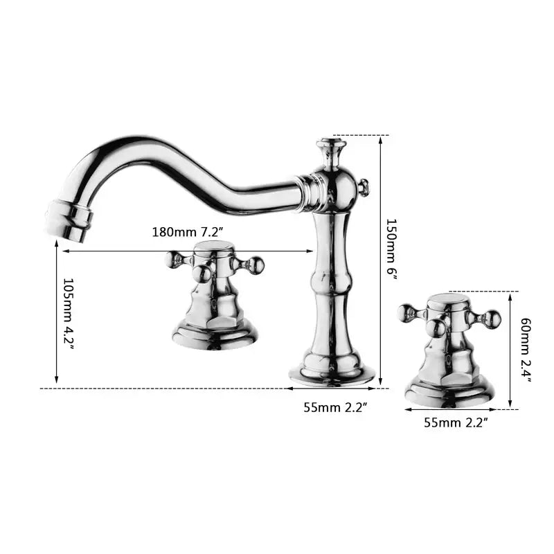 Chrome-finished vintage-style bathroom faucet with curved spout and dual cross-handle knobs decorbites antique brass basin mixer tap
