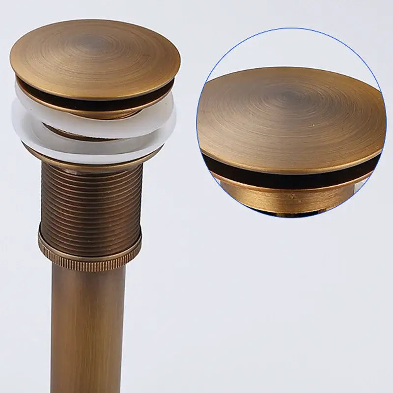 DecorBites antique brass basin sink drain stopper with brushed finish and white rubber seal for basin sink use