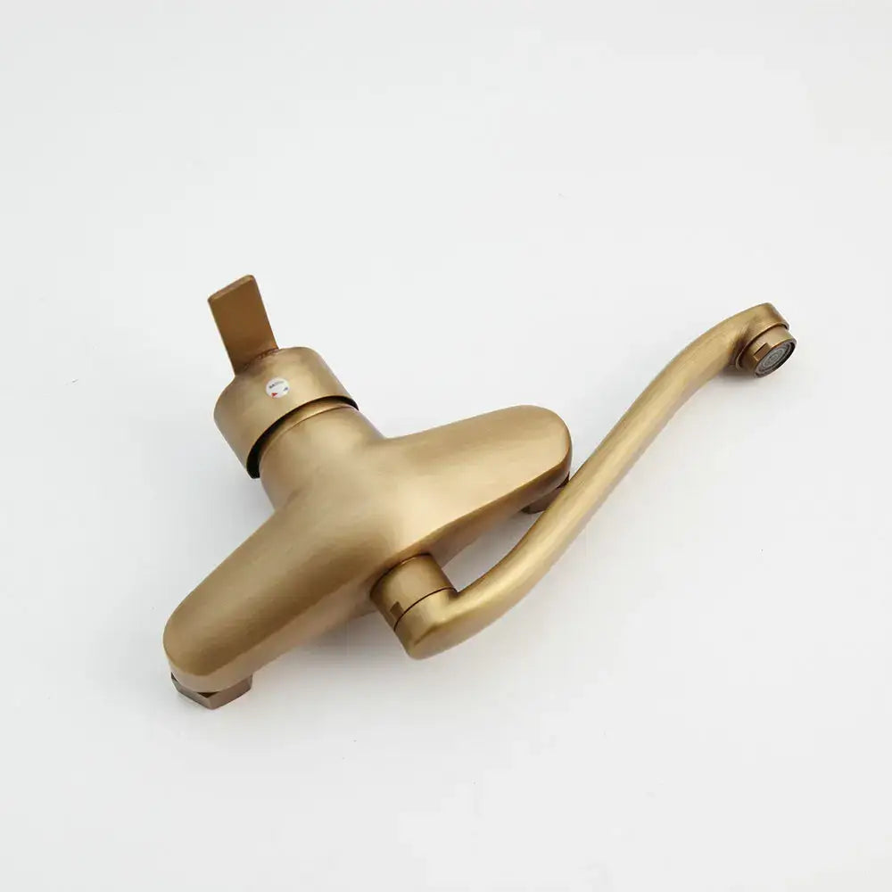 DecorBites antique brass basin sink mixer tap with single handle and curved spout for bathroom or kitchen use