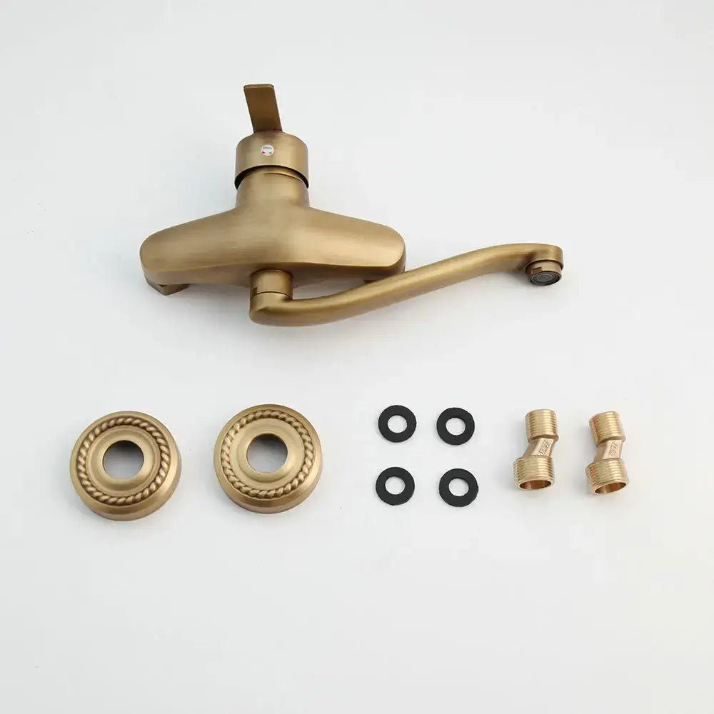 DecorBites antique brass basin sink mixer tap wall mounted with rope textured plates and single lever handle