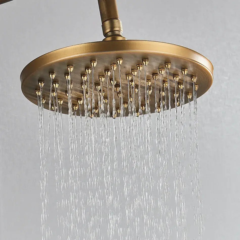 Decorbites™ antique brass bath rainfall shower head 8 inch solid brass round shower head with multiple jets