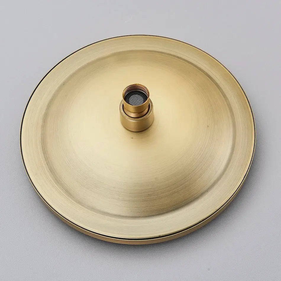 Brass-finished circular showerhead cover with threaded nozzle and mesh filter for decorbites antique brass bath rainfall shower head