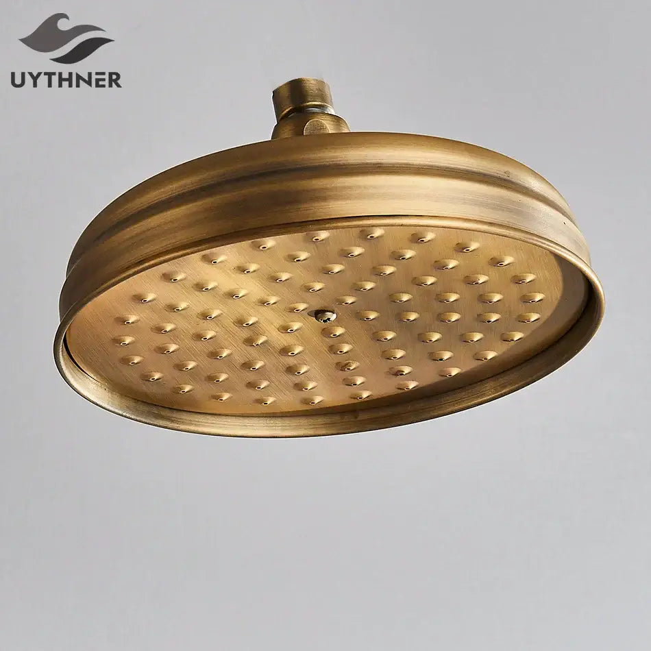 Decorbites™ antique brass bath rainfall shower head with 8 inch solid brass handheld shower and hammered finish