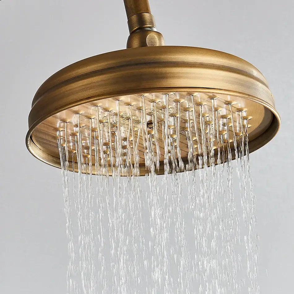 Antique brass bath rainfall shower head with multiple water jets 8 inch solid brass handheld shower by DecorBites