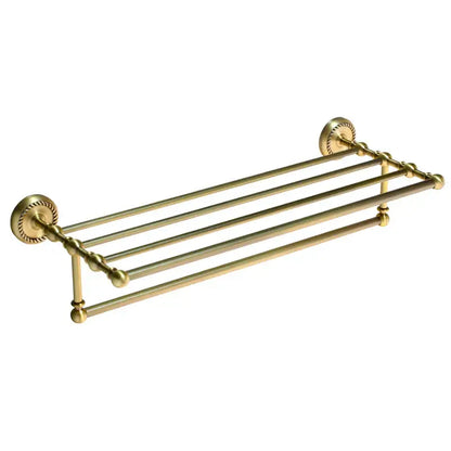 Decorbites antique brass bathroom hardware set four-tiered brass-finished towel rack with ornate twisted rods
