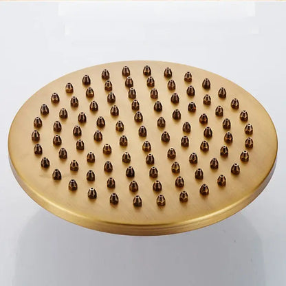 Round brushed gold showerhead with grid nozzles in decorbites antique brass shower mixer set with rainfall function
