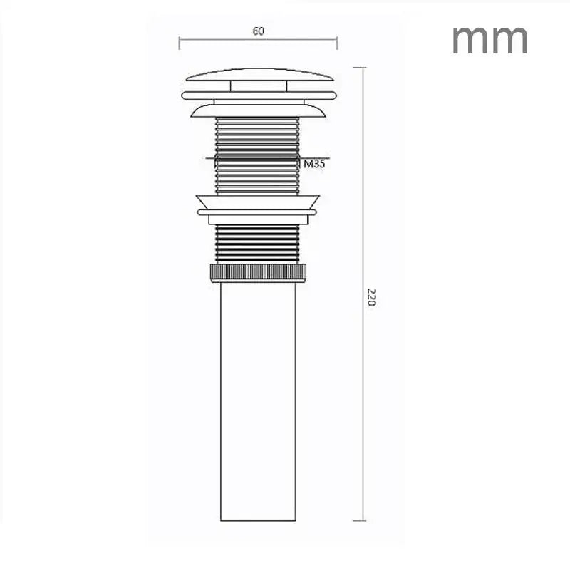 Decorbites™ antique brass bathroom sink pop up drain with chrome finish, 220mm height, threaded m35 connection, flat cap